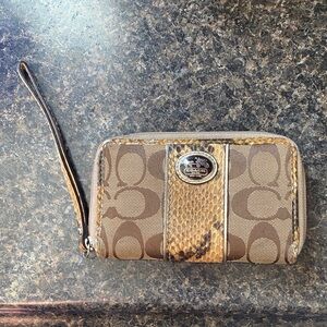 Coach Brown Wristlet with Snake Print